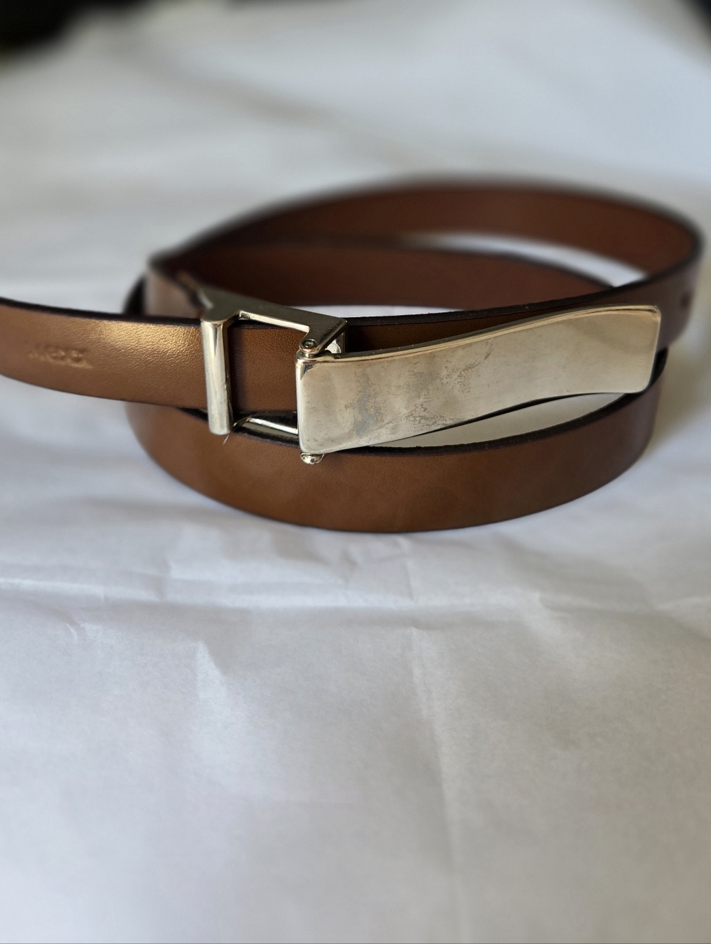 MEXX Brown Leather Belt with Shiny Silver Buckle